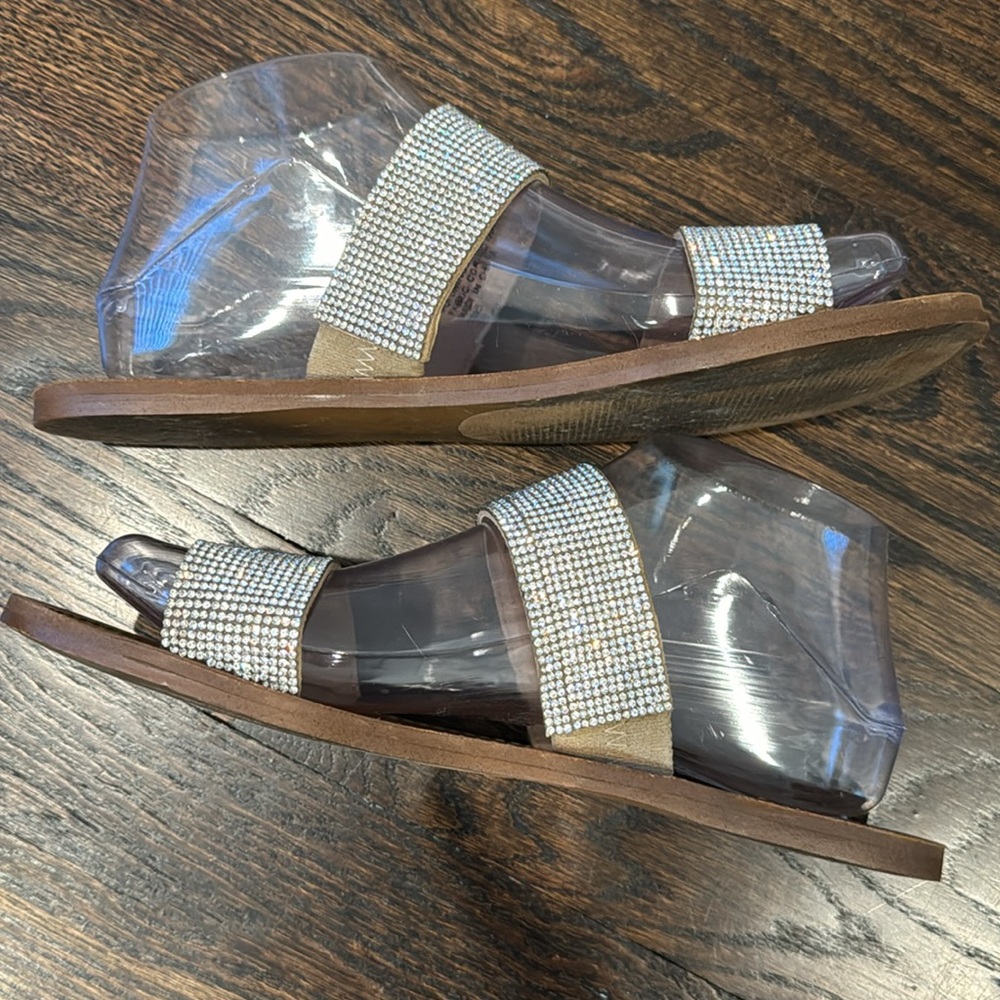 Steve Madden Rage Sandal Tan Sandals with Rhinestone Strap women’s 8 diamond - Picture 6 of 11